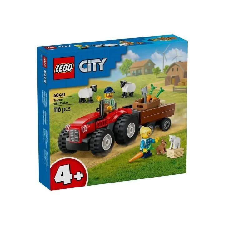 Trattore agricolo rosso con rimorchio e pecore - Lego City 60461