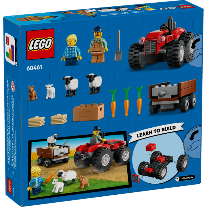 Trattore agricolo rosso con rimorchio e pecore - Lego City 60461