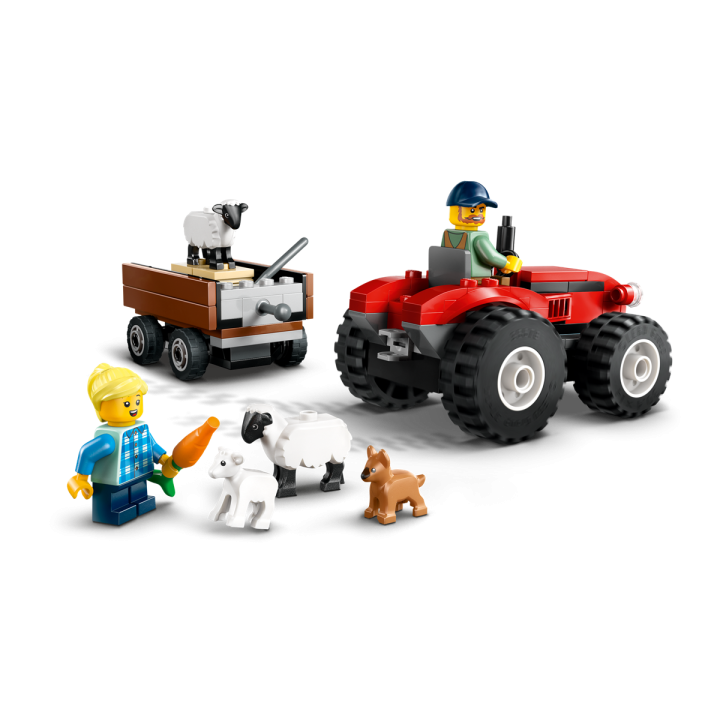 Trattore agricolo rosso con rimorchio e pecore - Lego City 60461