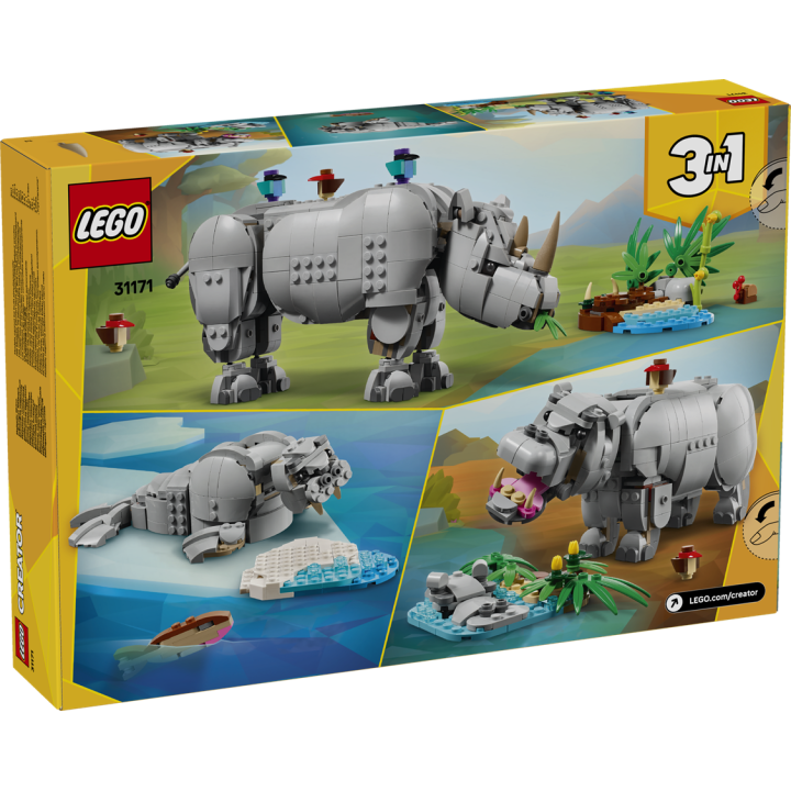 Animali selvatici: maestoso rinoceronte con uccelli - Lego Creator 31171